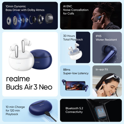 realme Buds Air Neo with up to 30 hours Playback Fast Charge