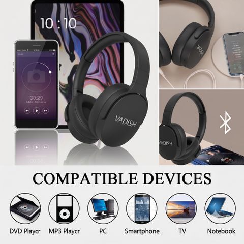 vadish Premium Quality Audio Luxurious Comfort Crystal Clear Sound Super Bass Bluetooth Headset (Black, On the Ear) - Image 7