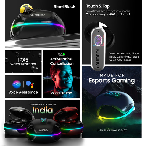 Number Super Buds 999 40dB ANC Gaming TWS Earbuds,4 Mic ENC, 35ms