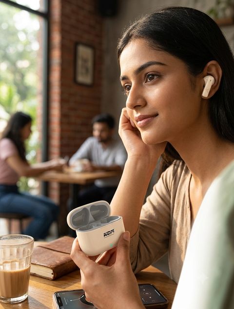 KDM W3 Start Pods Bluetooth 5.4 TWS Earbuds, Beige - Image 6