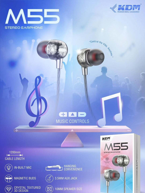 KDM M55 Stereo earphone with magnetic buds Wired Price in India