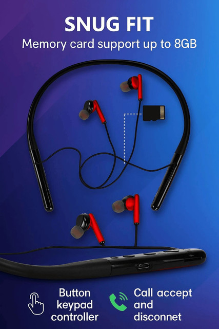 amaq SOUL Neckband,Dual pairing,32GB SD card Slot,Snug fit. Bluetooth ...
