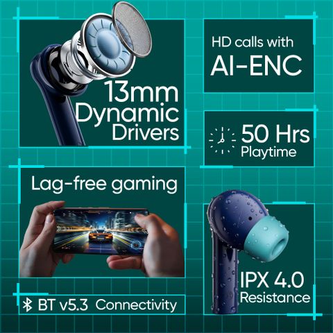 Mivi DuoPods Maxx TWS, 13mm Bass, AI ENC, IPX4, Arctic Blue - Image 6