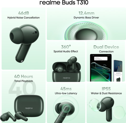 realme Buds T310 with Driver, 46dB ANC, Spatial Audio and
