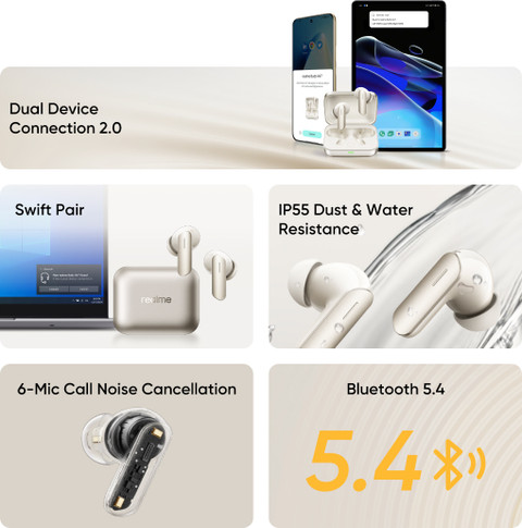 Bluetooth Headphones Realme Earbuds With Mic For Android