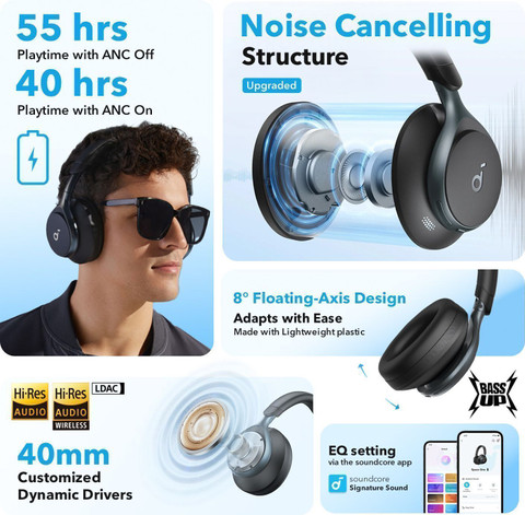Soundcore by Anker Space One, 40H ANC Playtime, Foldable design