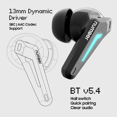 Number Super Buds GT M9 Gaming TWS Earbuds, 60Hr Playback, ANC,