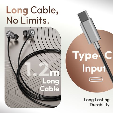 GOBOULT XO Pro with Type-C Jack, Extra Bass, 10mm Driver, Inline Control Wired Headset (Space Grey, In the Ear) - Image 8