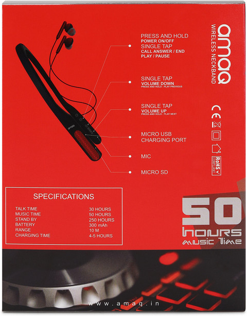 amaq SOUL Neckband,Dual pairing,32GB SD card Slot,Snug fit. Bluetooth ...