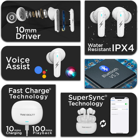 Fire-Boltt Aura TWS Earbuds with 40 Hours Playback, Quad Mic ENC