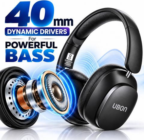 Ubon Bluetooth Wireless Headphones HP-740 with 36 Hours of playtime Soft Bluetooth & Wired Headset (Black, On the Ear) - Image 3
