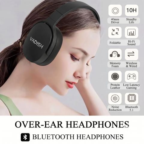vadish Premium Quality Audio Luxurious Comfort Crystal Clear Sound Super Bass Bluetooth Headset (Black, On the Ear) - Image 8