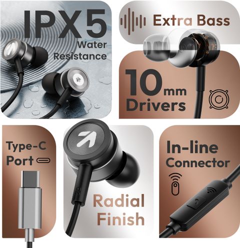 GOBOULT XO Pro with Type-C Jack, Extra Bass, 10mm Driver, Inline Control Wired Headset (Space Grey, In the Ear) - Image 3