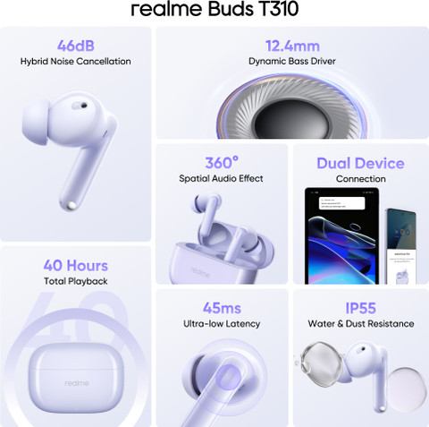 realme Buds T310 with Driver, 46dB ANC, Spatial Audio and