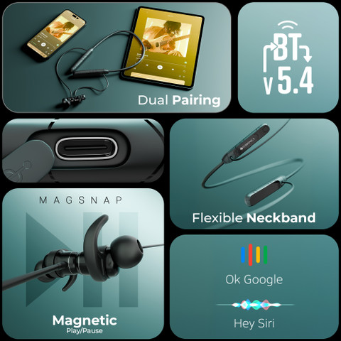 ZEBRONICS Raga F2 Neckband with 22H Playback, Magsnap (Magnetic  Play|Pause),Rapid Charging Bluetooth