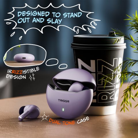 TRIGGR Rizz True Wireless Earbuds, Onyx Lilac, 40H Playback - Image 7