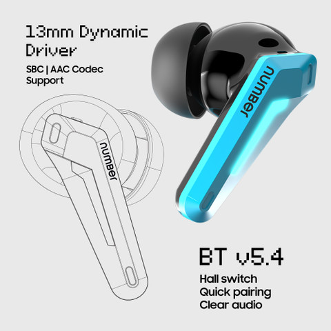 Number Super Buds GT M9 Gaming TWS Earbuds, 60Hr Playback, ANC,