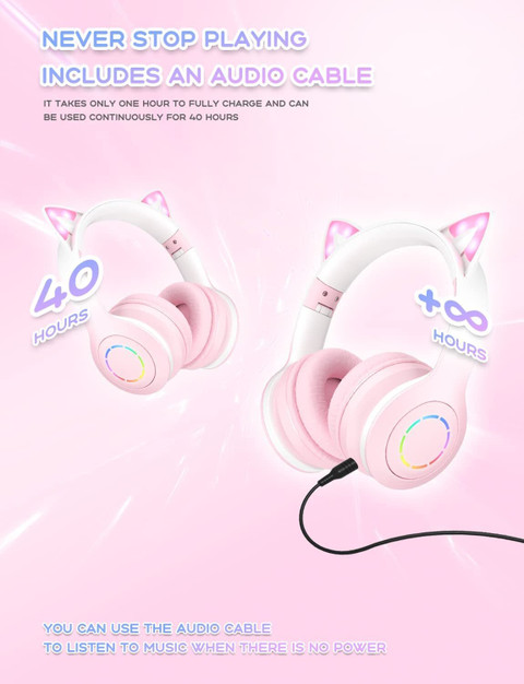 DAEMON Cat Kids Bluetooth Headphones for Girls ,Foldable Headset