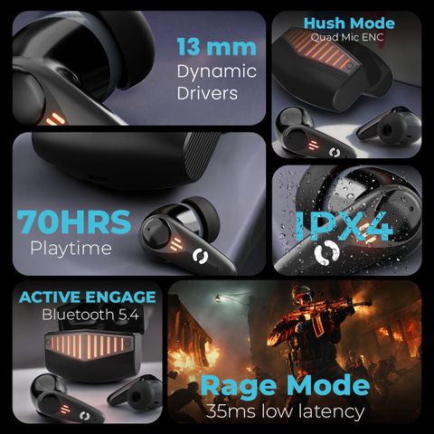 HOPPUP Gaming Earbuds with 35MS Low Latency, 13MM Drivers & Quad Mic ENC Bluetooth Gaming Headset (Black, Grey, True Wireless) - Image 3