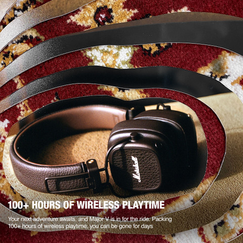 Marshall Major V Wireless On-Ear Headphones, 100 Hours playtime
