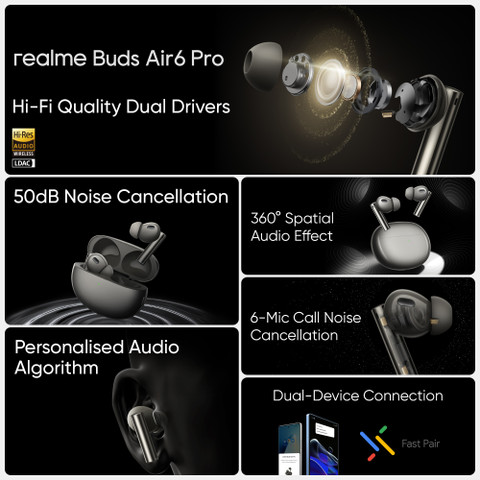 realme Buds Air Pro with 50dB ANC, 360 Spatial Audio and upto 40 hours  Playback Bluetooth