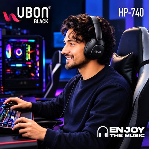 Ubon Bluetooth Wireless Headphones HP-740 with 36 Hours of playtime Soft Bluetooth & Wired Headset (Black, On the Ear) - Image 5
