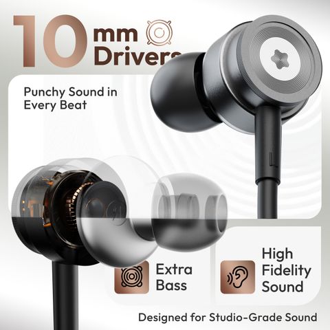 GOBOULT XO Pro with Type-C Jack, Extra Bass, 10mm Driver, Inline Control Wired Headset (Space Grey, In the Ear) - Image 4