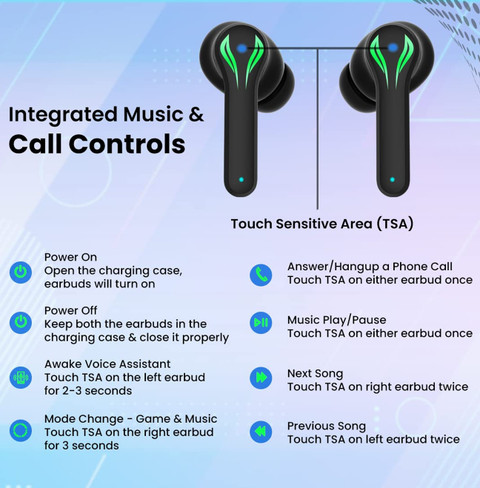 ELIIDE Truly Wireless Earbuds with Gaming Low Latency, HD Stereo Calls,  40Hrs Playtime Bluetooth Gaming