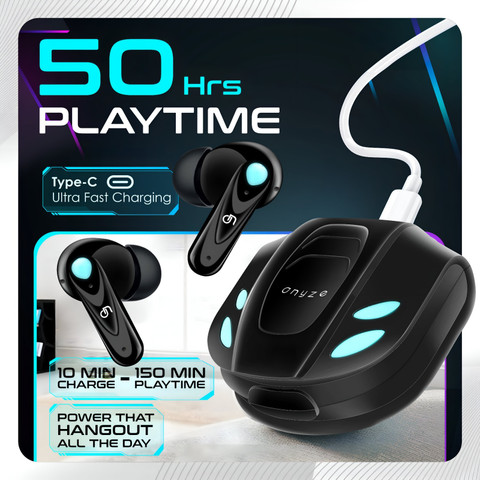 ONYZE ON902 XACT SHOT Gaming Earbuds,50HPlaytime,4 Mic-ENC,Dual