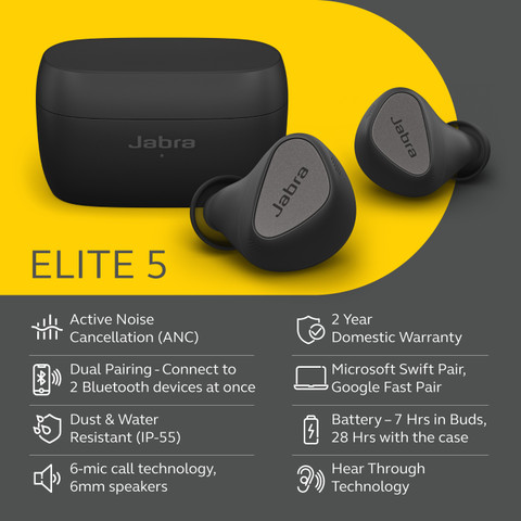 JABRA Elite Headsets with ANC, Multipoint, 6-mic call technology Bluetooth