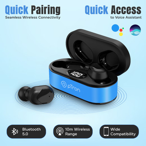 PTron Bassbuds Indie with 28 Hrs Playback, Pristine Sound, Clear