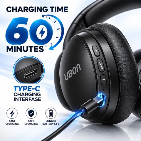 Ubon Bluetooth Wireless Headphones HP-740 with 36 Hours of playtime Soft Bluetooth & Wired Headset (Black, On the Ear) - Image 6