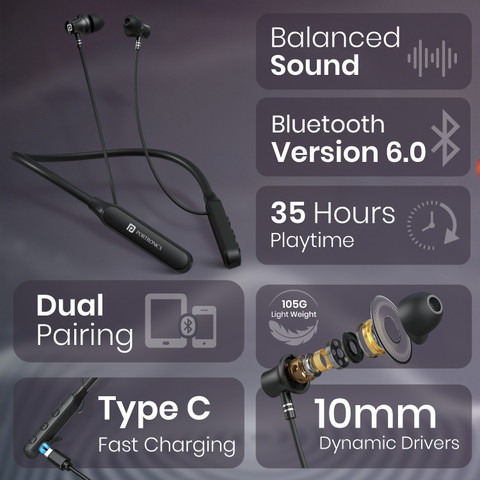 Portronics Harmonics Z14 in-Ear Bluetooth Earphone Neckband