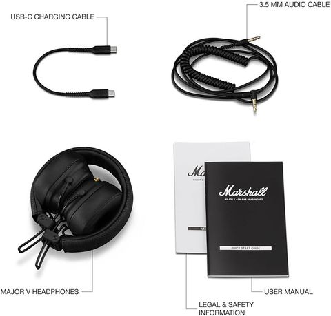 Marshall Major V Wireless On-Ear Headphones, 100 Hours playtime