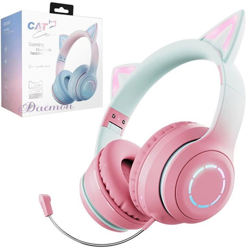 DAEMON Cat Kids Bluetooth Headphones for Girls ,Foldable Headset with  Microphone Bluetooth Wired