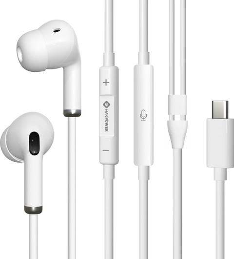 MAK POWER Type-C Wired Earphone, Premium HD Audio, 120 cm Tangle-Free  Cable, in-Line Mic Wired