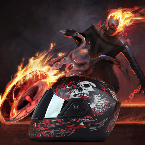 urban carrier ABS Ghost Rider Full Face Rainbow Visor Motorbike Helmet