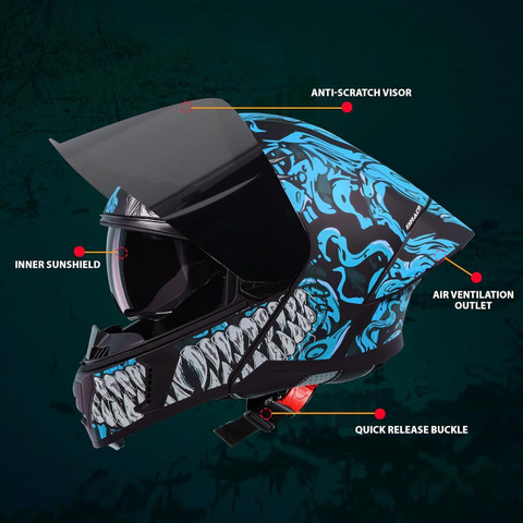 Steelbird Air SBA-20 ISS DRACO FLIP UP GLOSSY BLACK JAZZ BLUE