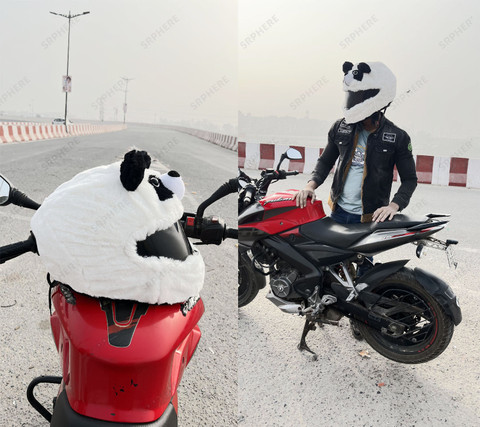 SRPHERE Viral Panda Helmet Cover for Riders Motorcycle Funny Helmet Cover  White Motorbike Helmet