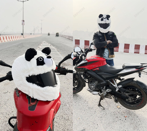 SRPHERE Viral Panda Helmet Cover for Riders Motorcycle Funny Helmet Cover  White Motorbike Helmet