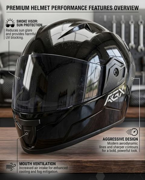 Agx Black Anti UV PC Visor ABS Unisex Motorbike Helmet - Image 7