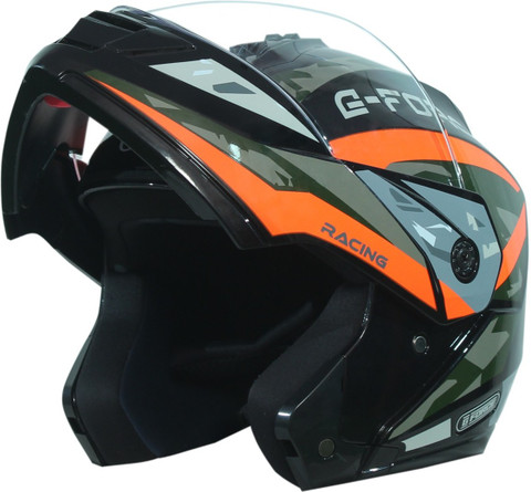 GSB G- FORCE FLIPUP BLACK(ORANGE STICKER) HELMET Motorbike Helmet