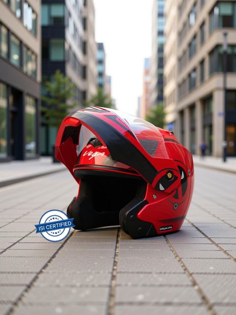 VEGA Crux Marvel Deadpool Motorbike Helmet (Red Black) - Image 6