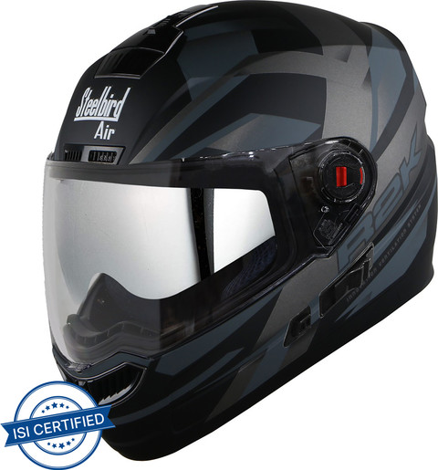Steelbird Air Double Visor Full Face Graphics Helmet, Inner Silver