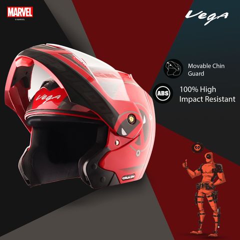 VEGA Crux Marvel Deadpool Motorbike Helmet (Red Black) - Image 7