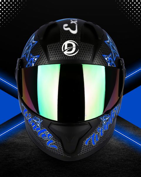 FOROLY Wonder Full Face Spoiler ABS Material with Rainbow visor Motorbike Helmet (Blue) - Image 4