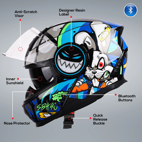 Steelbird Crazy Doe Bluetooth Full Face ISI Certified Helmet for