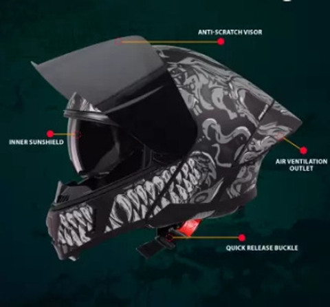 Steelbird Air SBA-20 ISS DRACO FLIP UP GLOSSY BLACK GREY MEDIUM