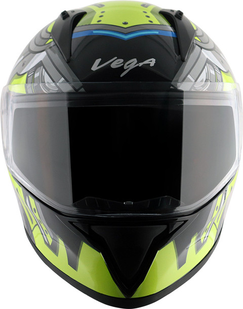 VEGA Bolt Superhero Full Face Black Neon Yellow Large Size Motorbike Helmet