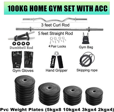STARX 100 kg Pvc Weight With 3ft Curl, 5ft Straight Rod And